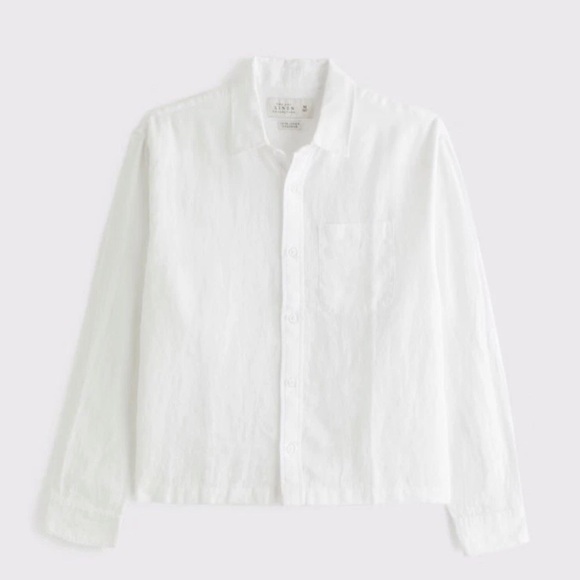 Abercrombie & Fitch Men’s 100% Linen Button Up Cropped Shirt White Large New - Picture 1 of 13
